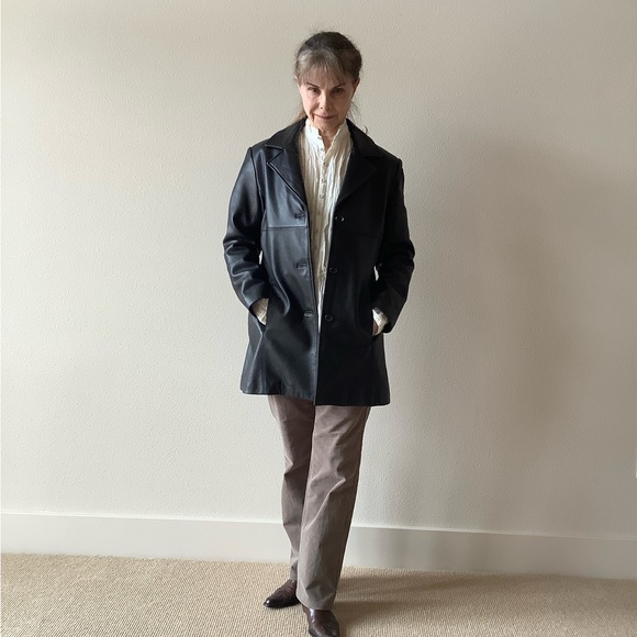 Black. Fantastic LEATHER Marc New York jacket. Car coat length. - Picture 5 of 8